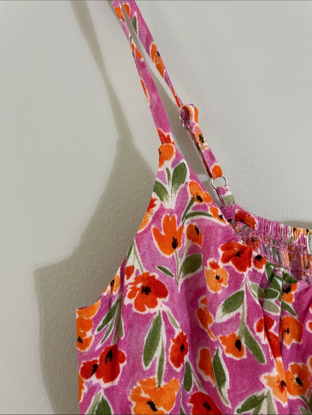 Pull&Bear Pink Floral Smocked Back Adjustable Strap Cami Romper Size M - Picture 4 of 16